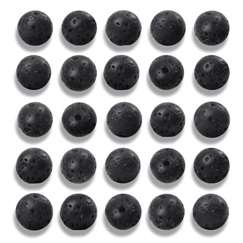 200Pcs 4mm Natural Black Volcanic Lava Gemstone Beads Round Loose Stone Beads for Jewerly Making with Crystal Stretch Cord - color: Black Lava, size: 4mm