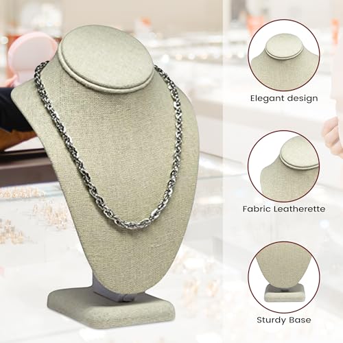 Novel Box Beige Linen Bust Stand Jewelry Necklace Display 6.5x4x10 Inches - Freestanding Travel Necklace Holder Stand - Necklace Mannequin Organizer Stands - Necklace Displays Medium - color: Beige Linen, size: Medium