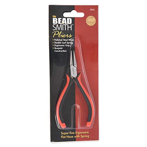 The Beadsmith Flat Nose Pliers, 5 inches (127mm) with Polished Steel Head, Ergonomic Comfort Grip Handle with Double-Leaf Spring