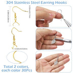 SUNNYCLUE 1 Box 60pcs Pinch Bail Earring Hooks Earring Hooks Findings 304 Stainless Steel Metal Silver Gold Fish French Ear Wires with Bails Clasp for Jewelry Making Women Christmas DIY Gifts Supply - style: Earring Hook 3