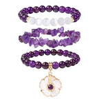 Vinswet Healing Crystal Beaded Bracelets for Women,Natural Amethyst Gemstones Bracelet,Anxiety Stress Relief Heart Charm Bracelet Handmade purple Jewelry Gifts for Women - color: Amethyst&Flower