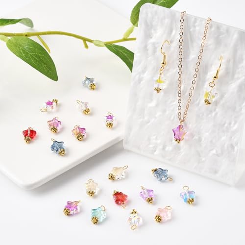 Ipotkitt 100 Pcs Electroplate Glass Star Charms with Glitter Powder Celestial Jewelry Findings Crystal Star Shaped Beads Charms for DIY Jewelry Making - color: 100pcs-Glass Star Charms-14x8x4mm