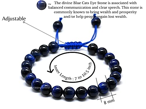 Amazing Gemstone Blue Tiger Eye Star Bracelet for Women Men's Gifts - Protection Healing Crystal Bracelet - 8mm Gemstone Beaded Adjustable Bracelet Pulseras Para Hombres Mujer Stocking Stuffers - color: Blue Tiger Eye (Star)