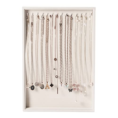 Pangkeep 14 Hooks Necklace Holder Organizer Tray,Beige Velvet Necklace Storage Jewelry Displays for Selling.