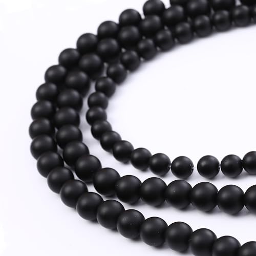 Frosted Black Glass Stone Beads for Jewelry Making Gemstone Round Crystal Bracelet Necklace 1 Strand 15.5inch 50PCS 8MM - color: Frosted Black Glass, size: 8MM