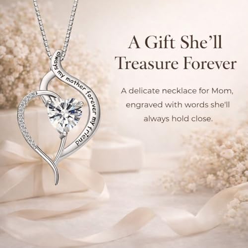 Forever Connected Mother & Son Necklace – Heart Pendant Gift for Mom, Sterling Silver Jewelry for Mother's Day or Birthday - style: Mom A