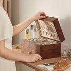 CHOSIN Black Walnut Wooden Jewelry Box for Women, 3 Level Multi-functional Drawer Organizer Box Watch Necklace Ring Earring Storage Mothers Day Gifts for Mom - style: With Mirror1