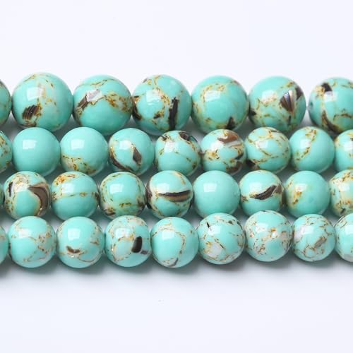 Gold Wire Turquoisee Stone Beads for Jewelry Making Gemstone Round Crystal Bracelet Necklace 1 Strand 15.5inch 60PCS 6MM - color: Gold Wire Turquoisee, size: 6MM