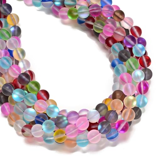 JM Design Multi-Color Mystic Mermaid Glass Beads,10mm Matte Round Crystal Loose Beads,15.5" Strand Synthetic Glitter Frosted Gemstone Stone for Jewelry Making Craft DIY Necklace Bracelet Key Chain - size: 10mm