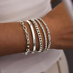 Gold Bracelets Set for Women Stack, Chunky Thick Bracelets Stack for Women Trendy, Simple Dainty Thin Gold Plated Cuff Stackable Bracelets With Beaded Cuban Paperclip Snake Rope Bangle Hand Chain Jewelry - style: Style 02-silver