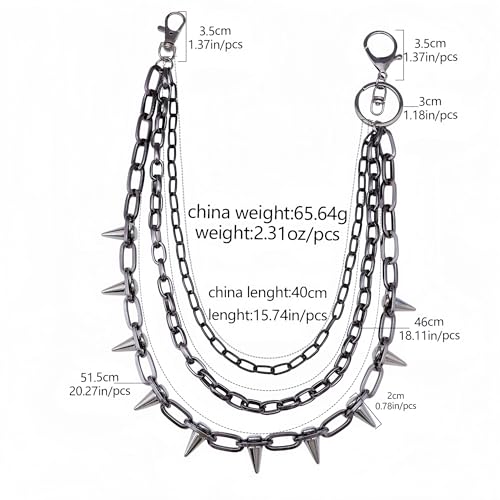 Layered Punk Pants Chain for Men Women, Gothic Hip Hop Jean Chain Wallet Chain Biker Trouser Chain, Goth Emo Fashion Keychain Accessories - color: 3L-Black Rivet