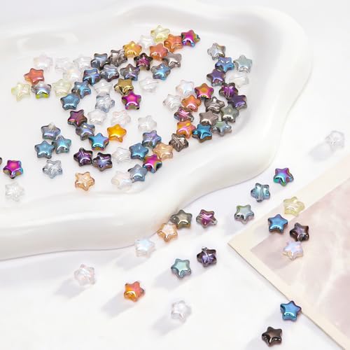 Glass Beads, KLFHS 100PCS 8MM Star Beads, Cute Star Bead Mixed Color Glass Bead Bulk for DIY Jewelry Making Bracelet Necklace Earring Phone Strap Keychain Crafting - color: Star