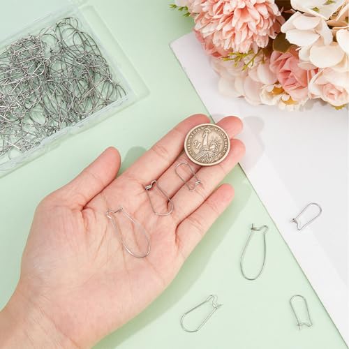 1 Box 120Pcs 3 Styles Kidney Earring Hooks Stainless Steel Kidney Ear Wires Silver Long Dangle Earring Findings U Shaped Hoop Kidney Ear Wires for Jewelry Making Supplies DIY Craft Beginner - size: 20~33x9~13.5x0.6~2.5mm
