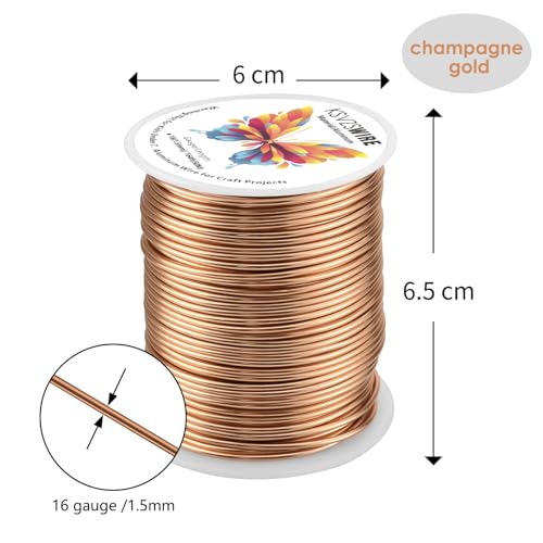 16 Gauge(1.5mm) Aluminum Wire 164 Feet(50 M) KSVZS Bendable Metal Wire for Crafts, Sculpting, Armature, Jewelry Making【3-in-1】+18 Gauge(1.0 mm) 32.8 Ft(10 M)+1 Plier(Champagne Gold) - size: 16Gauge, style: Champagne Gold