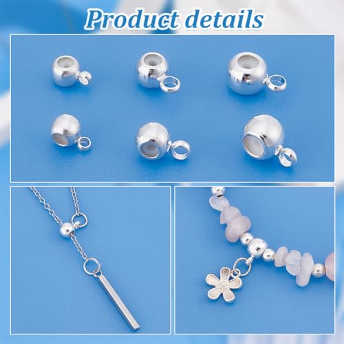 PH PandaHall 45pcs Sterling Silver Stop Beads - 3 Sizes, Slide Stopper, Locator Rings, Pendant, Brass Tube for Jewelry Making
