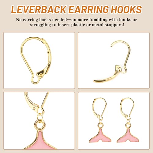 100pcs 18K Gold Plated Earring Hooks with 90 Jump Rings Leverback French Earring Hooks Hypoallergenic 304 Stainless Steel for Earrings Making - style: 18 K Gold Hooks