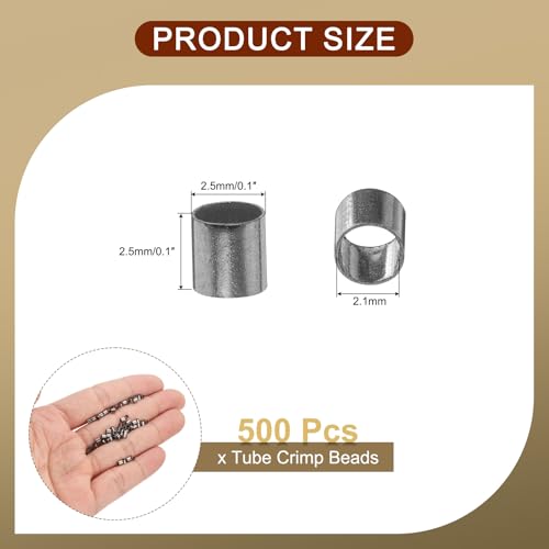 uxcell 500 Pcs Tube Crimp Beads, 2.5x2.5mm Copper Crimp Beads End Stopper Beads Tiny Loose Spacer Beads for Earrings Necklaces Bracelets Pendant DIY Crafts, Black - color: Black, size: 2.1 mm