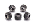 AD Beads Zircon Pave Rhinestones Big Hole Rondelle Spacer Beads 6x7mm 5Pcs Black on Gunmetal - color: 5 Pcs Black on Gunmetal 3 Row Rondelle (6x7mm)