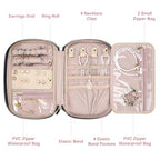 Jewelry Travel Case Organizer for Necklaces, Earrings, Rings, Bracelet, Watch, Soft Sided, Pink - color: Pink