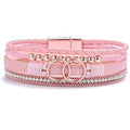 FANCY SHINY Mothers Day Gifts Boho Leather Wrap Bracelet Stackable Infinity Chunky Cuff Bracelets Western Hippie Outfits Jewelry Valentine Gifts for Women - color: Pink