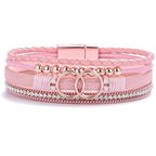 FANCY SHINY Mothers Day Gifts Boho Leather Wrap Bracelet Stackable Infinity Chunky Cuff Bracelets Western Hippie Outfits Jewelry Valentine Gifts for Women - color: Pink