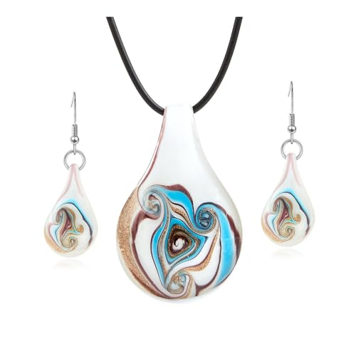 Glass Water Drop Shape Glaze Spiral Dangle Earrings Lampwork Handmade Glass Bead Geometric Earrings for Women Jewelry - color: Set 2
