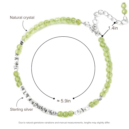 Natural Crystal Cut Bead Bracelet, 925 Silver Faceted Gemstone Jewelry for Women, Handmade Chakra Design Gift for Birthday Christmas Daily Wear - color: Green Peridot