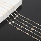 KYUNHOO 16.4 Feet 3MM Faux Pearl Bead Chain for Jewelry Making Rose Flower Link Brass Cable Chains Bulk with Clasps for Handcraft DIY Finding Supplies - color: Flower Pearl
