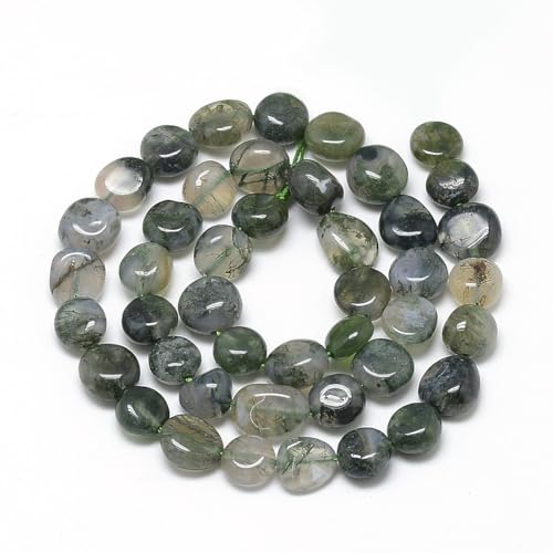 30-45Pcs/Strand Natural Moss Agate Beads 15.7" Irregular Nuggets Stone Beads 8-15mm Gemstones Loose Spacer Bead for DIY Bracelet Necklace Jewelry Making Crafting - color: Moss Agate