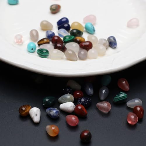 40 Pcs Healing Loose Beads Fat Water Drop Shape Polished Natural Necklace Stone Pendants Crystal Charms for Jewelry Making DIY Craft - color: fat water drop