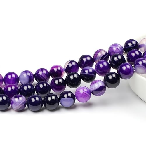 MJDCB Natural Stone Beads Purple Striped Agate Round Loose Beads for Jewelry Making DIY Bracelet Necklace (10mm) - color: Purple Striped Agate, size: 10mm