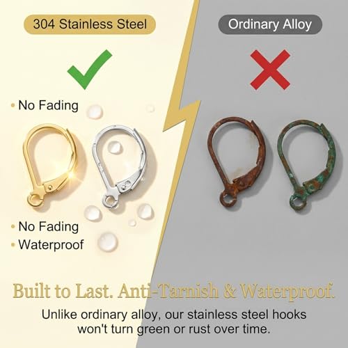 50PCS Leverback Earring Hooks, Stainless Steel Open Loop Leverback Hoops, Leverbacks French Earring Hooks for Making Dangle Earrings, Smooth to Open & Close (Silver and Gold) - color: Silver+gold