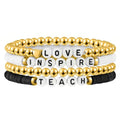 Emibele Colorful Stretch Bracelet Stack Boho Beaded Bracelet Set Heishi Surfer Bracelet Stackable Y2K Trendy Jewelry Friendship Multiple Set Women Fans - style: Black&White 4PCS-Teacher