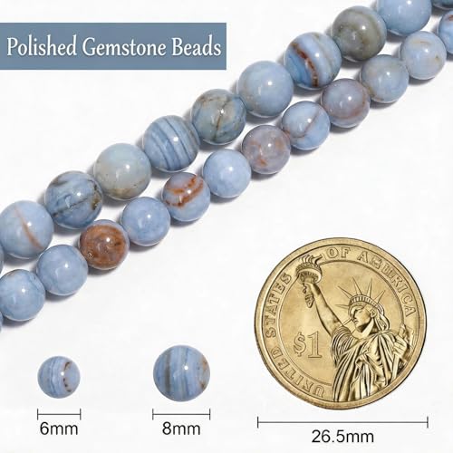 Stone Beads, 45pcs Blue Aquamarine Gemstone, 8mm Round Loose Beads for Jewelry Making, Bracelets, with Bag, String & Card - color: Blue Aquamarine, size: 8mm