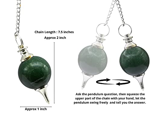 Amazing Gemstone Green Aventurine Crystal Ball Pendulum for Divination - Dowsing Pendulum Necklace with Chain and Quartz Bead for Reiki Healing and Crystal Grid Meditation - color: Green Aventurine