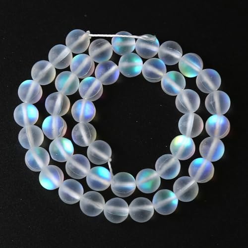 60pcs 6mm Natural White Mystic Aura Quartz Beads Frosted Matte Moonstone Round Loose Beads For Jewelry Making DIY Bracelet Necklace 15" - color: Matte Moonstone Crystal Glass, size: 6mm