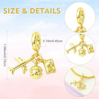 Charms for Jewelry Making Real 18K Gold Plated Dangle Charms Large Hole European Brass Pendant for Bracelet Necklace Women Gift - style: plane
