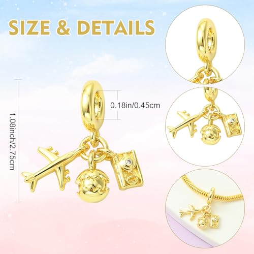 Charms for Jewelry Making Real 18K Gold Plated Dangle Charms Large Hole European Brass Pendant for Bracelet Necklace Women Gift - style: plane