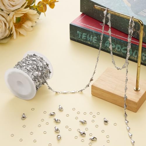 Jabogrii 13 Feet Silver Stainless Steel Jewelry Making Chains Bulk Handmade Heart Chain for Jewelry Making - color: Heart Silver