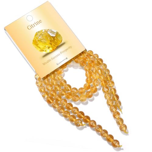 100PCS 8mm Natural Citrine Beads Gemstone Round Loose Beads for Jewelry Making Chakra Crystal Stone Beads for Bracelets Necklace Earrings Making Supplies (100pcs/Strand) - color: Citrine, size: 100PCS