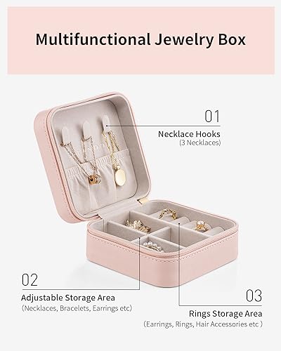 VLANDO Travel Jewelry Case - Teacher Appreciation Gifts for Women - Small Jewelry Travel Organizer Box Travel Essentials Gift for Teen Girl Women - Pink - color: A.Pink