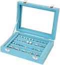 Jewelry Box Rings Organizer Tray 7 Slots Velvet Jewelry Earring Storage Box With Transparent Lid Jewelry Display Case for Girls Women (Light Blue) - color: Light Blue