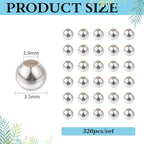 320Pcs 925 Sterling Silver Plated Spacer Beads Smooth Round Ball Brass Beads 3.5mm Stackable Loose Beads Finding Bulk for Bracelet Necklace Earring Jewelry Making DIY Crafts - size: 3.5mm