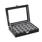 Wudygirl Small Jewelry Organizer Ring Box Velvet Jewelry Box Earring Organizer with Clear Lid Jewelry Tray for Women Girls Jewelry Display Case Drawer Inserts 24 Grid (Gray) - style: Black Gray 24 Grid
