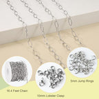 SMYHTGLIF 5 Meters Silver Stainless Steel Chain for Jewelry Making Round Wire Paperclip Chain Bulk Oval Link Jewelry Findings - color: Ellipse Silver