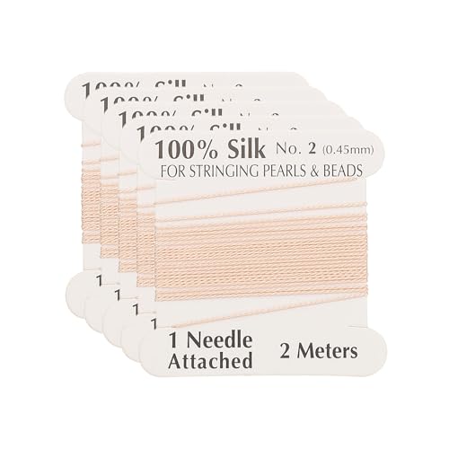 PATIKIL Silk Cord Thread, 5 Pcs Pure Silk Beading Thread Cord Size 0.45 mm with The Knotting Pearls Needle Attached, Pink - color: Pink