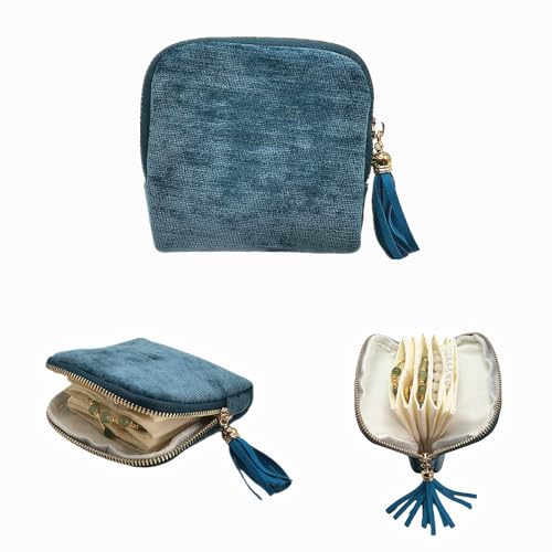 Small Travel Jewelry Case - Jewelry Travel Organizer Bag with Tassel Zipper for Bracelets, Necklaces, Bangles, Jewelry Organizer Storage Bag Gift for Women Girls - LJB001-Peacock Blue - color: Peacock Blue