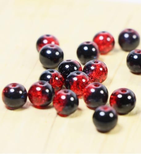 100Pcs 10mm Crackle Glass Beads for Jewelry Making - Round Spacer Crystal Beads Bulk, DIY Craft Supplies for Necklace Bracelet Earrings (Red Black) - color: Red Black