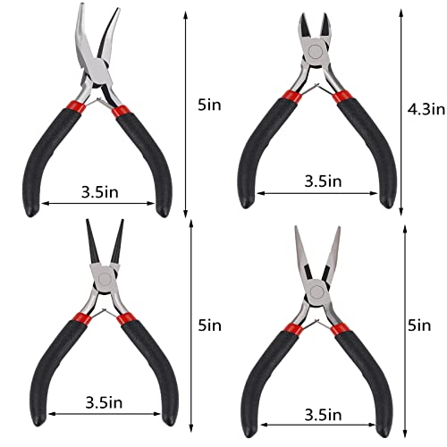 URSKYTOUS 4Pcs Jewelry Pliers Set Jewelry Making Pliers Tools Kit Include Jewelry Making Needle Nose Chain Nose Round Bent Pliers Wire Cutter for Bracelet Beading Craft Jewelry Making Supplies (Black) - color: Cn Black