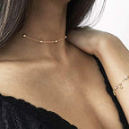 MEVECCO Dainty Gold Chain Choker Necklace 14K Gold Plated Handmade Boho Cute Tiny Beaded Link Choker Necklace Delicate Simple Minimalist Choker Necklace for Women - style: Beaded GD